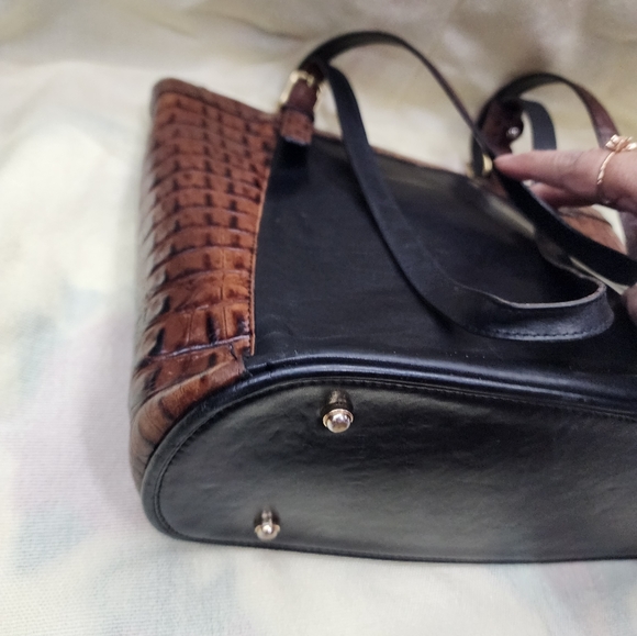 Brahmin Tuscan Collection Medium Asher Tote Pecan Brown Croc Black Leather Zip - Picture 6 of 15